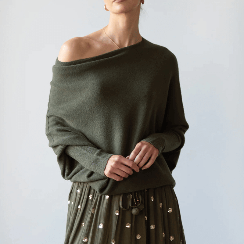 Batwing Sweater | Loose Fit | One-Shoulder | Knitted Jumper | Women's Clothing-Allison Arch