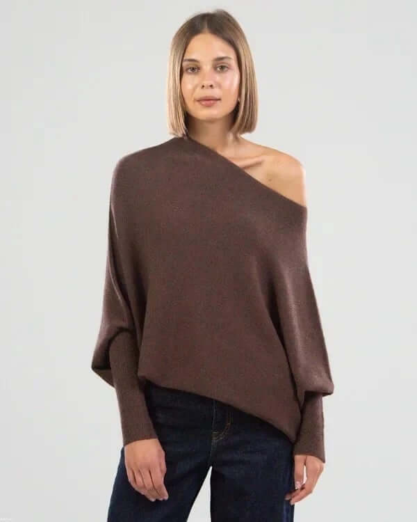 Batwing Sweater | Loose Fit | One-Shoulder | Knitted Jumper | Women's Clothing-Allison Arch