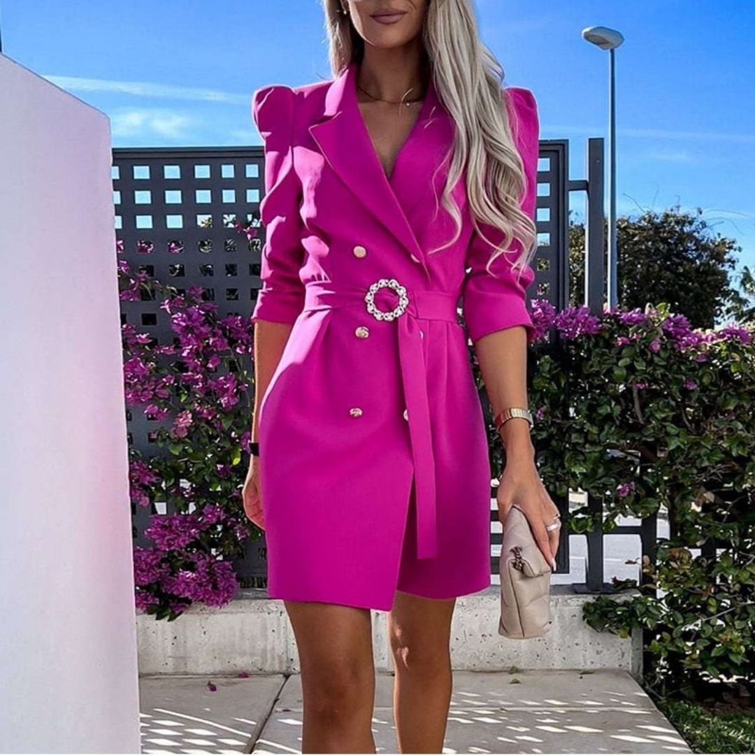 Blazer Dress - Women's Double Breasted Long Sleeve Mini Jacket Dress-Allison Arch