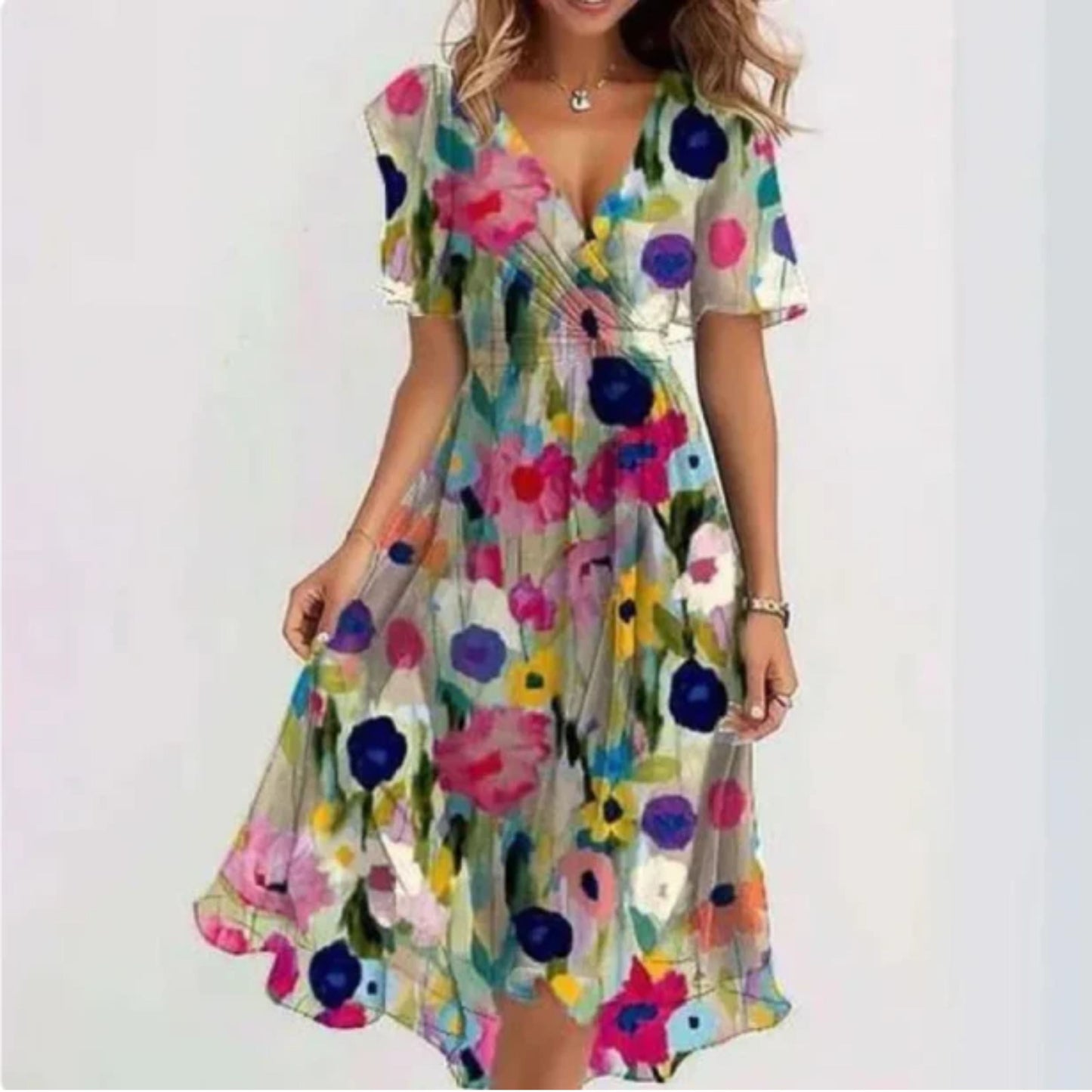 Chiffon Dress - V-Neck - Butterfly Sleeve - Midi Dress - Summer Dress-Allison Arch