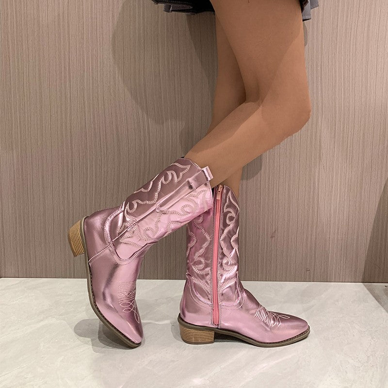 Cowboy Boots - Metallic - Mid Heel - Western Boots - Cowgirl Boots-Allison Arch