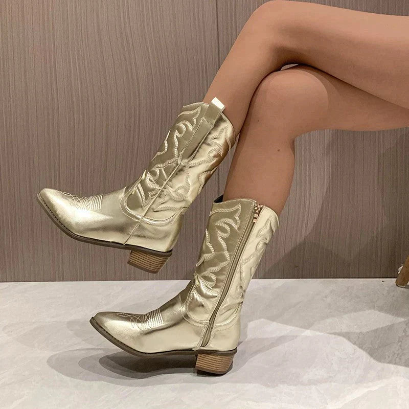 Cowboy Boots - Metallic - Mid Heel - Western Boots - Cowgirl Boots-Allison Arch