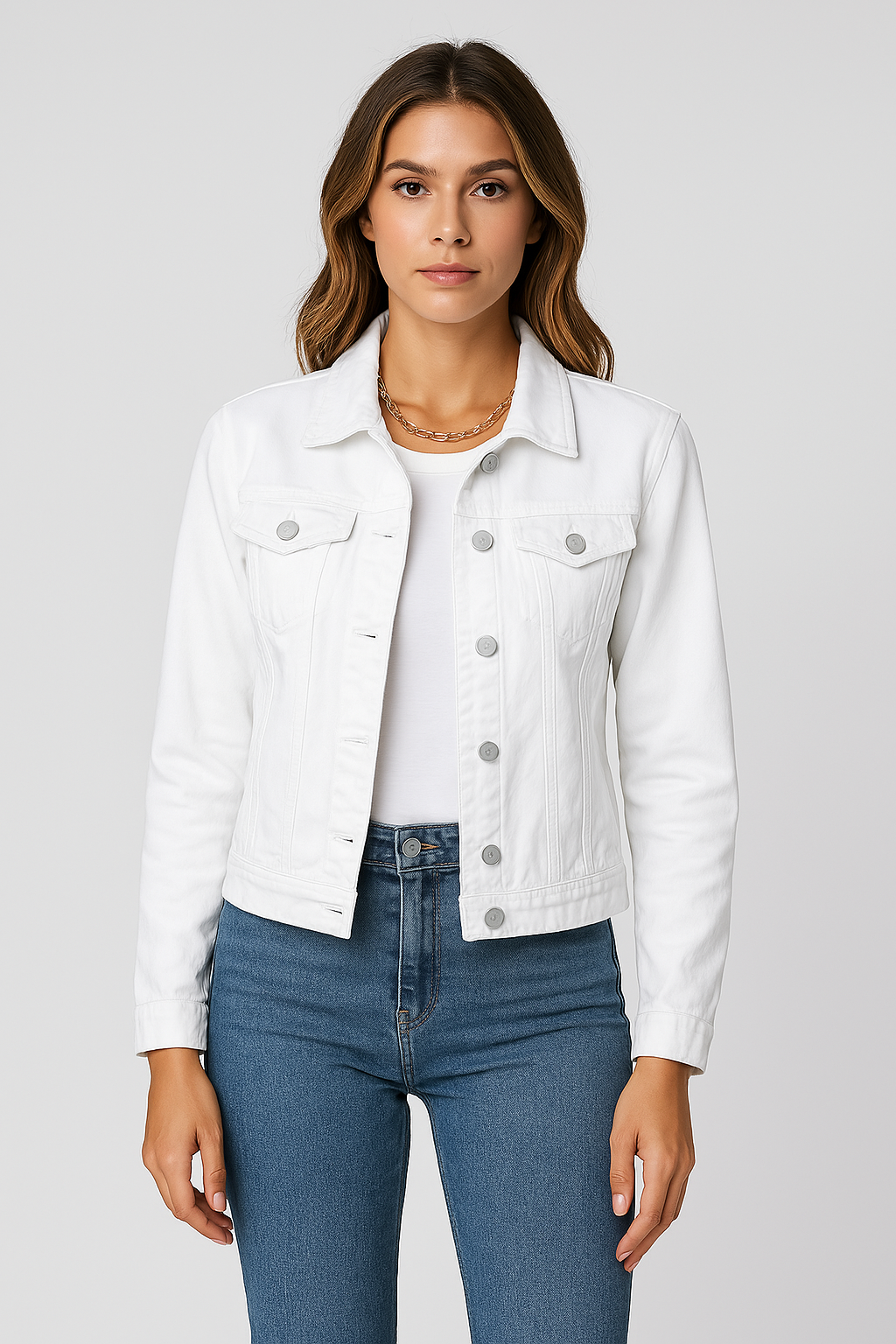 Denim Jacket - Women's Classic Short Slim Fit Jean Denim Jacket-Allison Arch