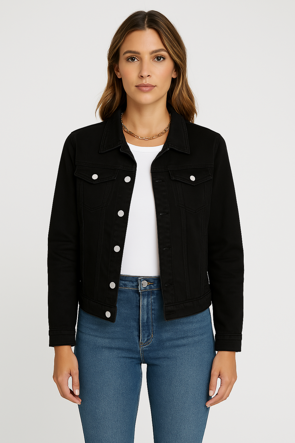 Denim Jacket - Women's Classic Short Slim Fit Jean Denim Jacket-Allison Arch