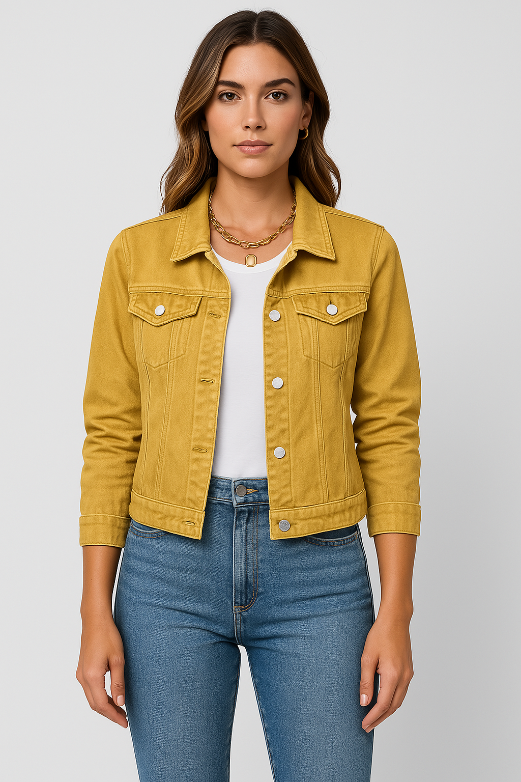 Denim Jacket - Women's Classic Short Slim Fit Jean Denim Jacket-Allison Arch