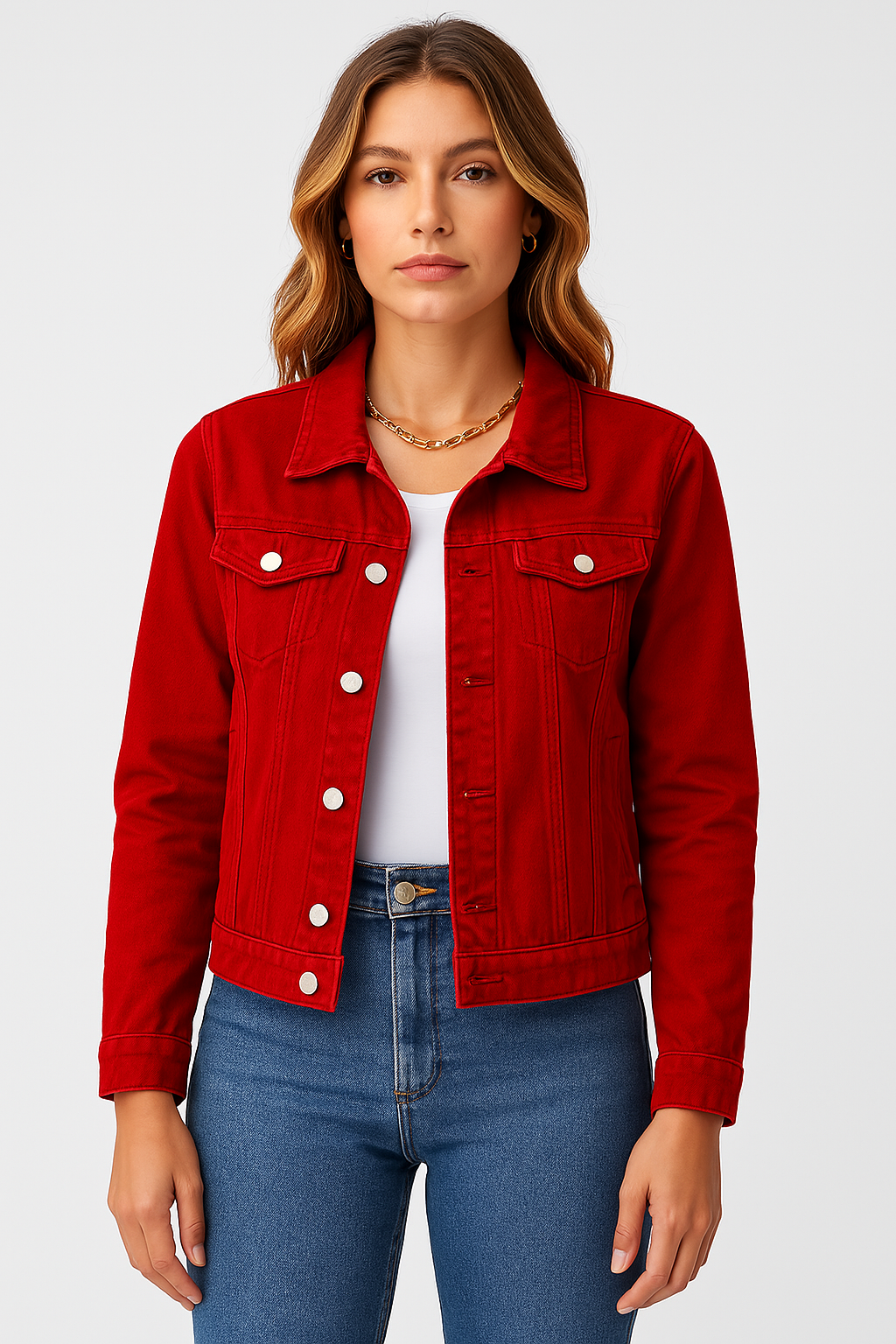 Denim Jacket - Women's Classic Short Slim Fit Jean Denim Jacket-Allison Arch
