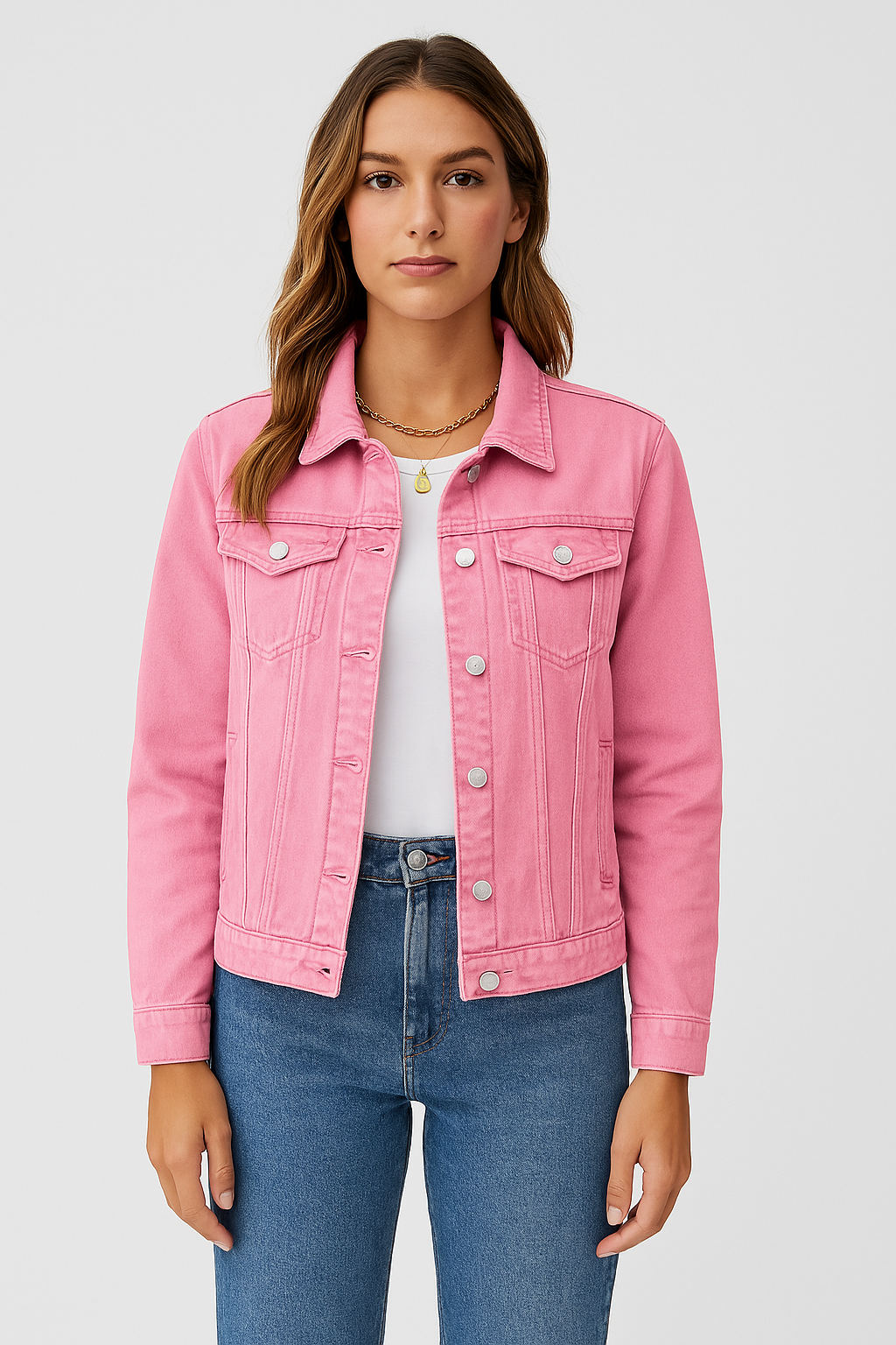 Denim Jacket - Women's Classic Short Slim Fit Jean Denim Jacket-Allison Arch