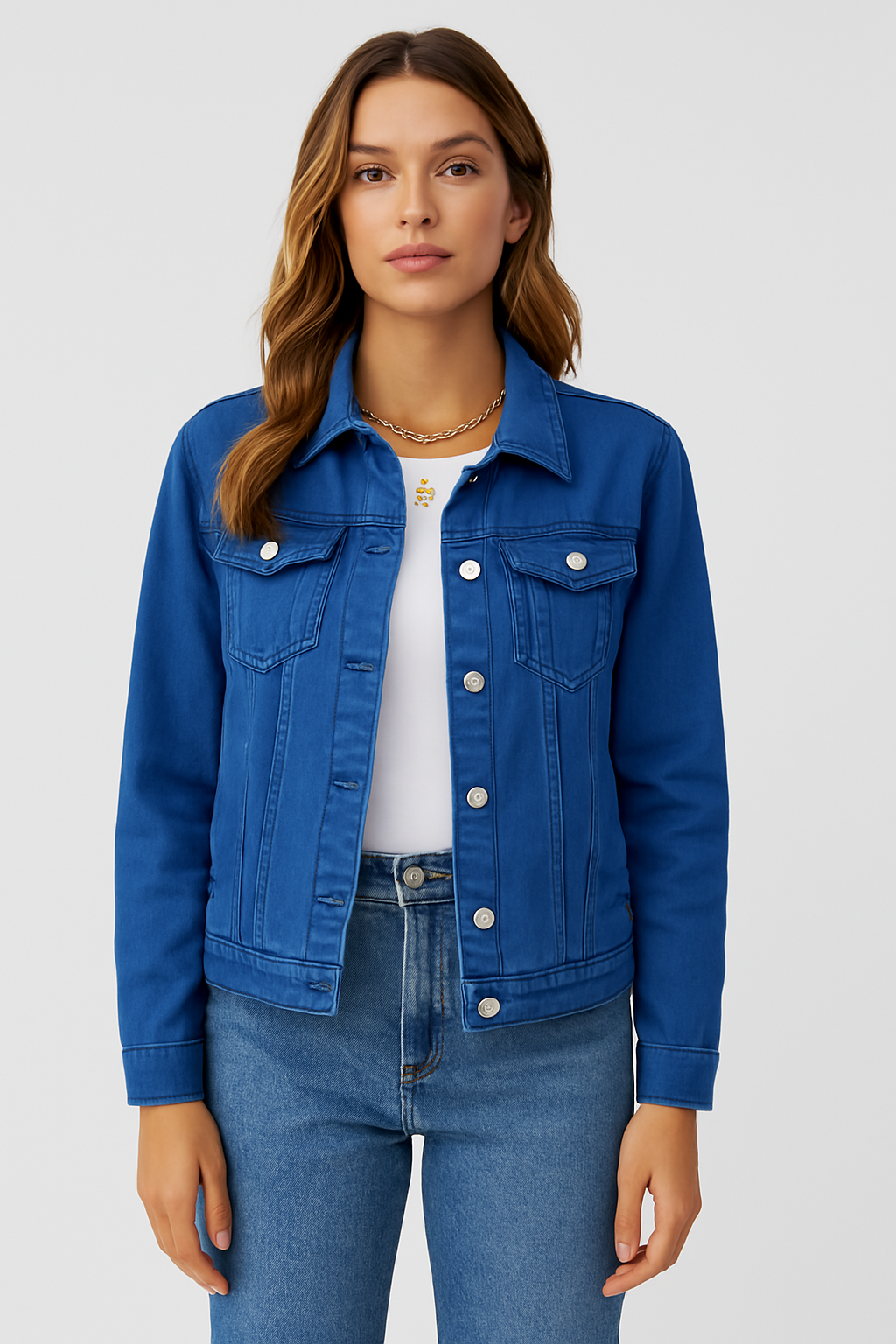 Denim Jacket - Women's Classic Short Slim Fit Jean Denim Jacket-Allison Arch