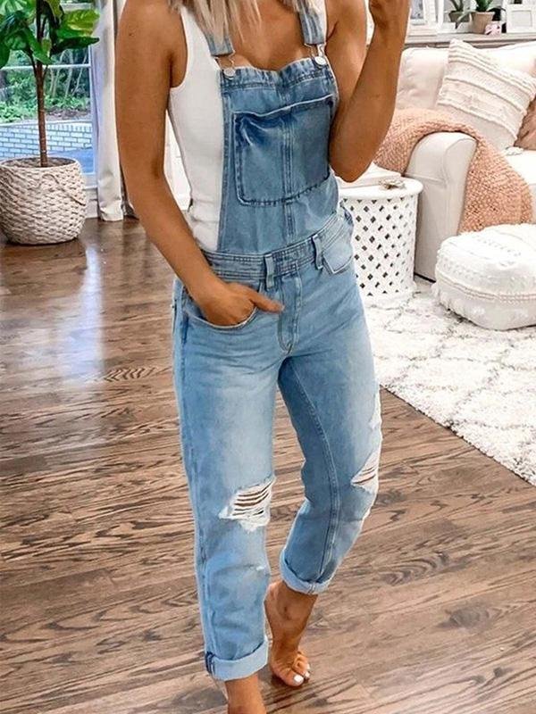 Denim Overalls - Ripped - Sleeveless - Denim Dungarees - Jumpsuit Denim for Women-Allison Arch