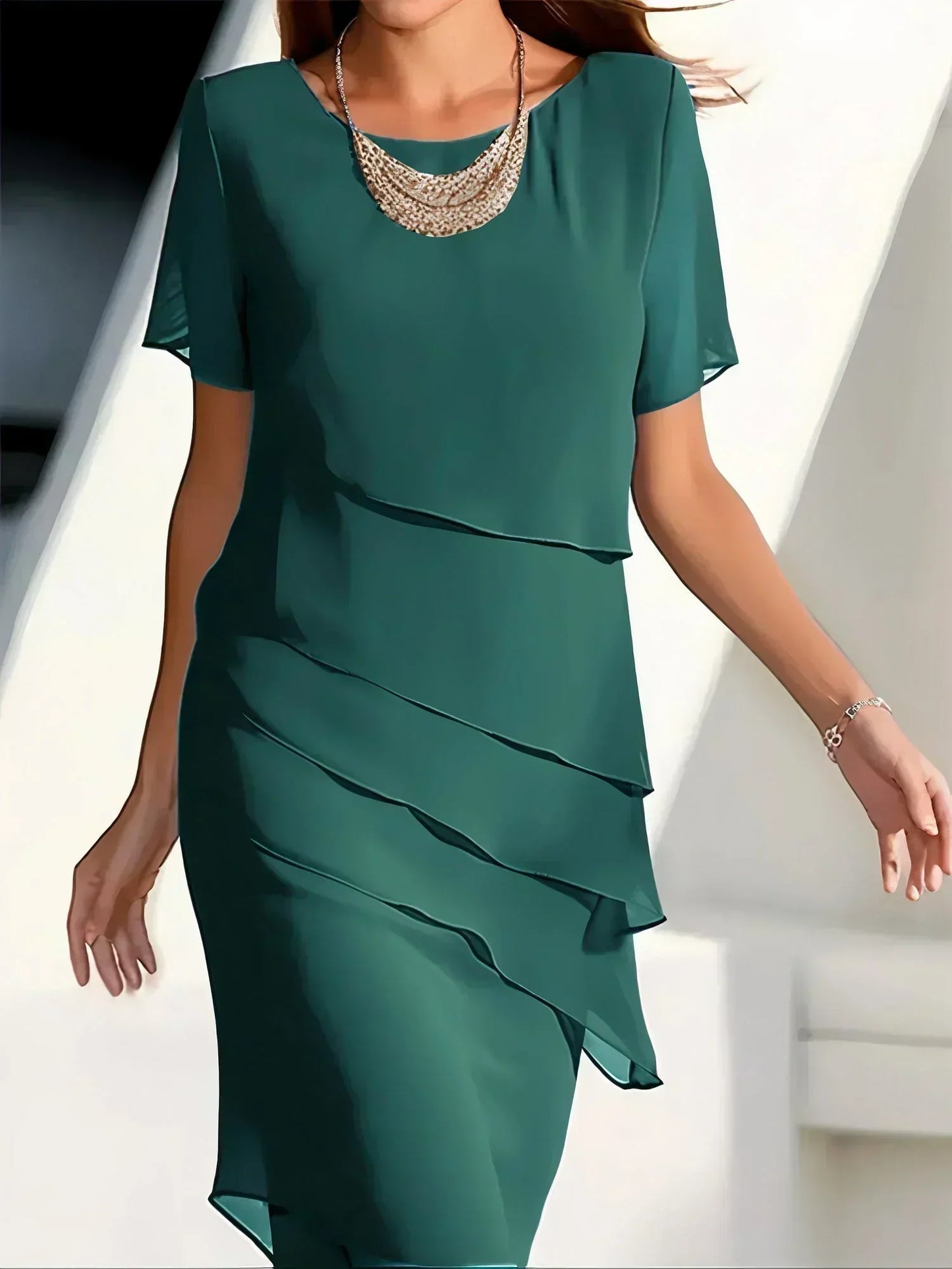 Elegant Dress - Women's Short Sleeve Knee Length Chiffon Dress-Allison Arch