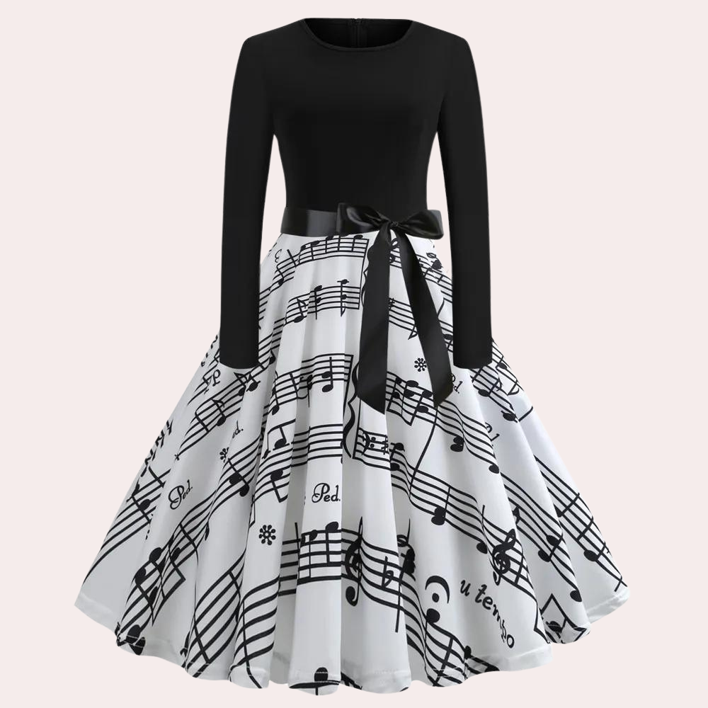 Fit and Flare Dress - Women's Knee Length Bell-Shaped Long Sleeve Dress-Allison Arch