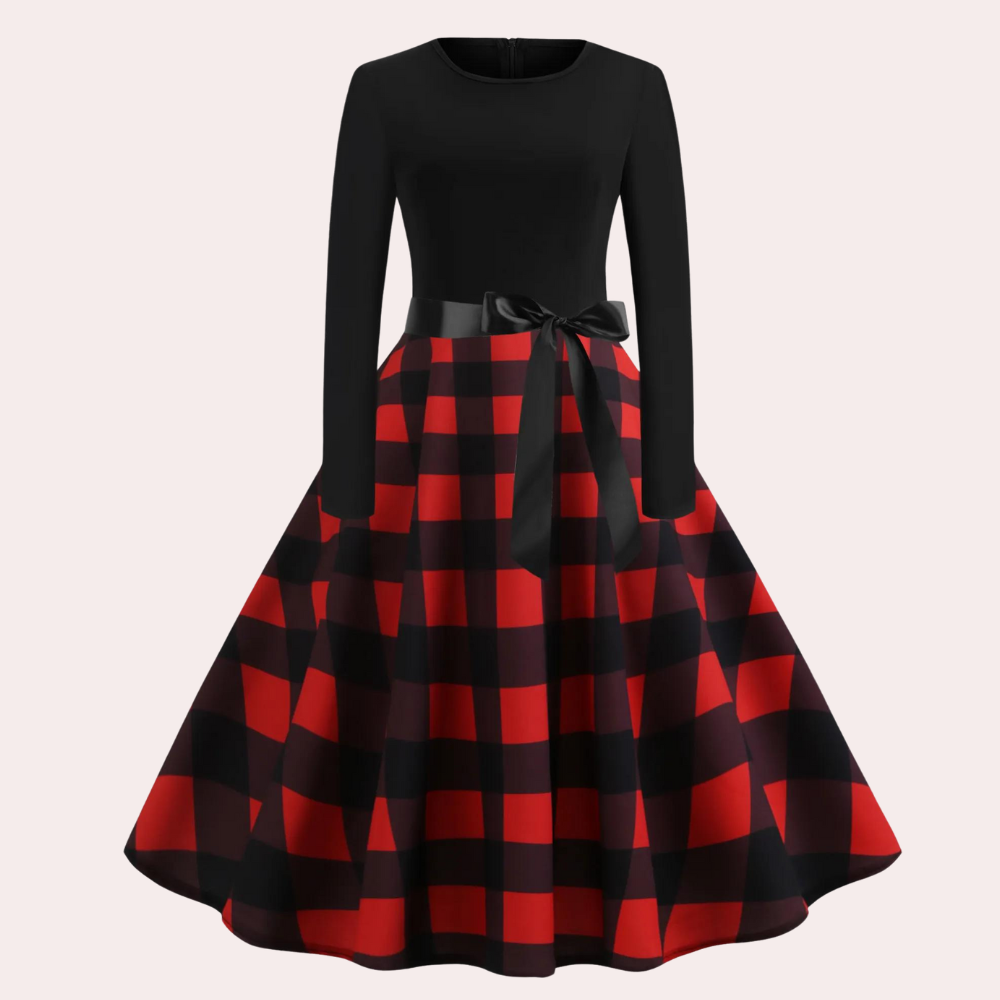 Fit and Flare Dress - Women's Knee Length Bell-Shaped Long Sleeve Dress-Allison Arch