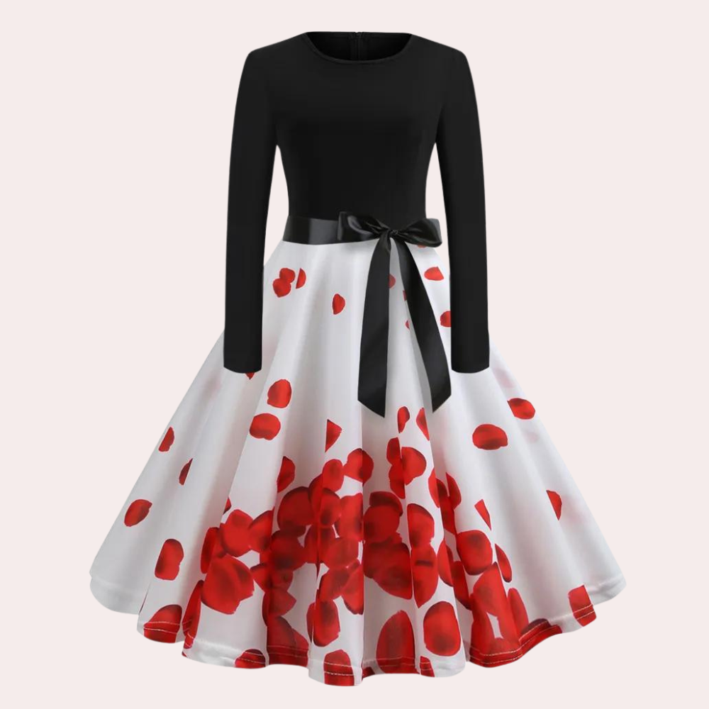 Fit and Flare Dress - Women's Knee Length Bell-Shaped Long Sleeve Dress-Allison Arch