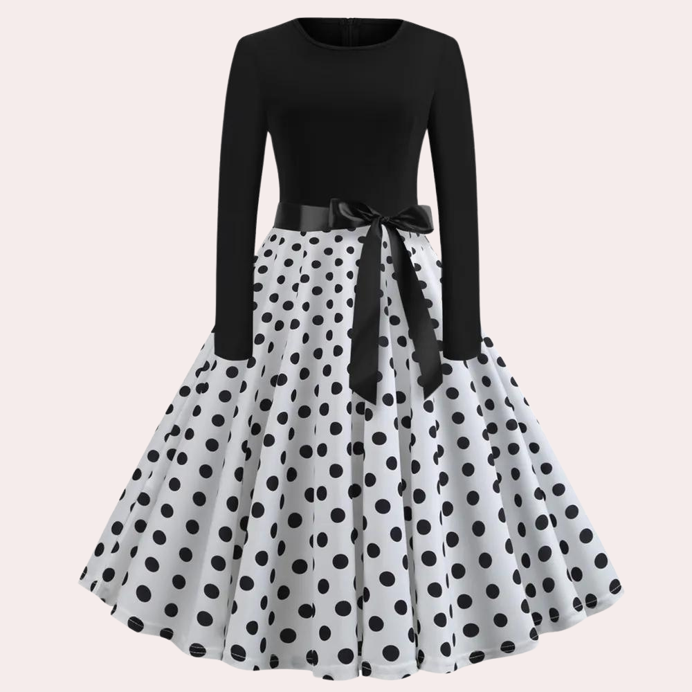Fit and Flare Dress - Women's Knee Length Bell-Shaped Long Sleeve Dress-Allison Arch