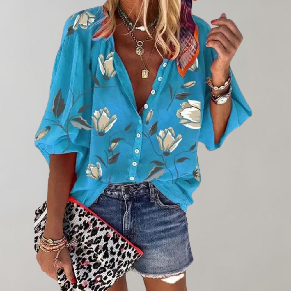 Floral Blouse - Loose Fit - Half Sleeve - Summer Top - Women's Summer Clothes-Allison Arch