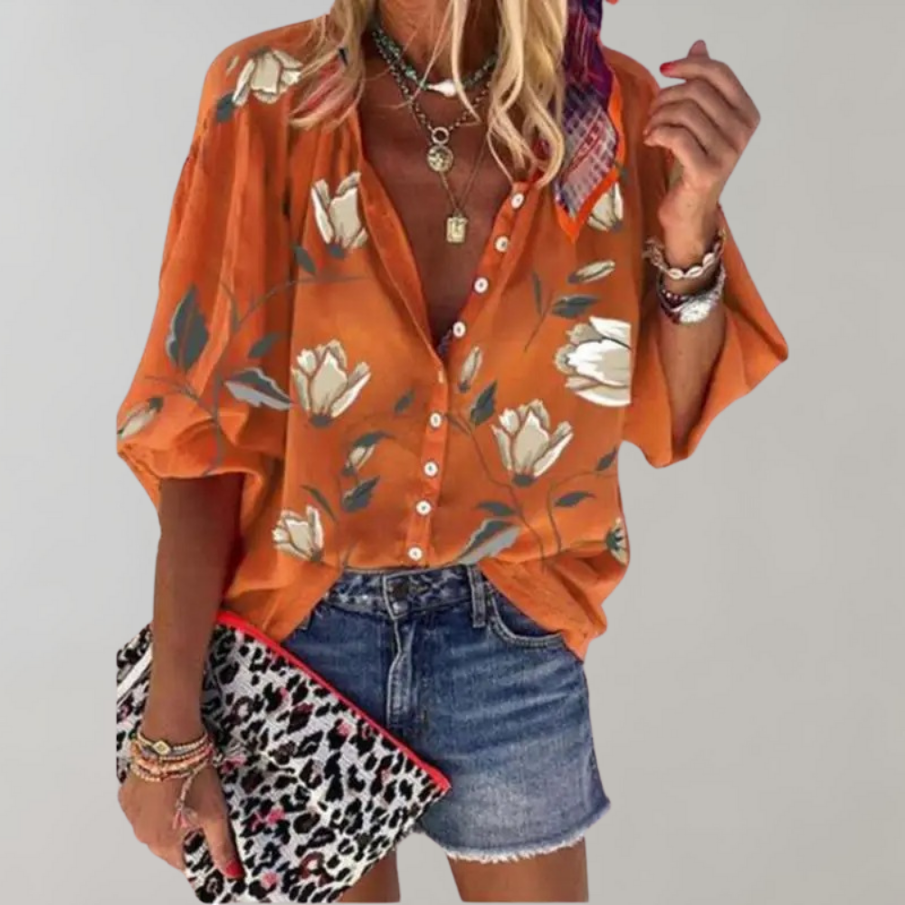 Floral Blouse - Loose Fit - Half Sleeve - Summer Top - Women's Summer Clothes-Allison Arch