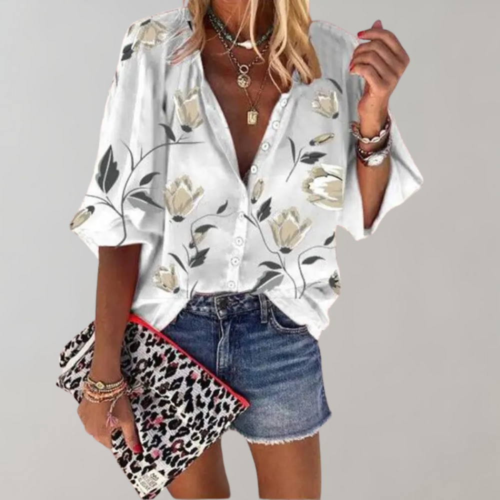 Floral Blouse - Loose Fit - Half Sleeve - Summer Top - Women's Summer Clothes-Allison Arch