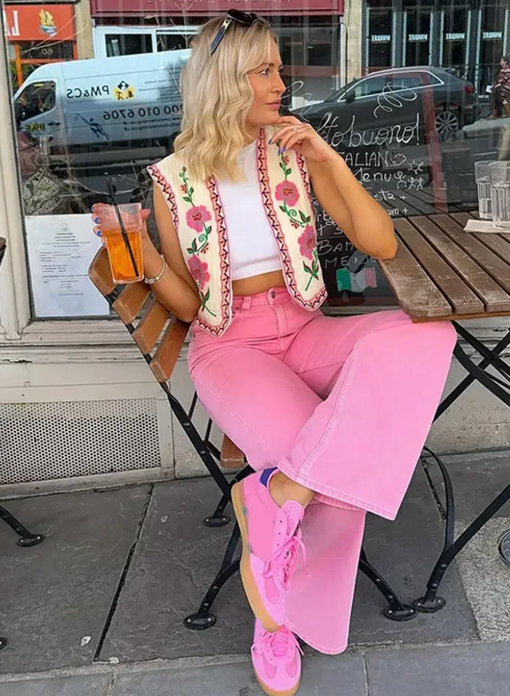 Floral Vest - Women's Sleeveless Embroidered Vintage Gilet-Allison Arch