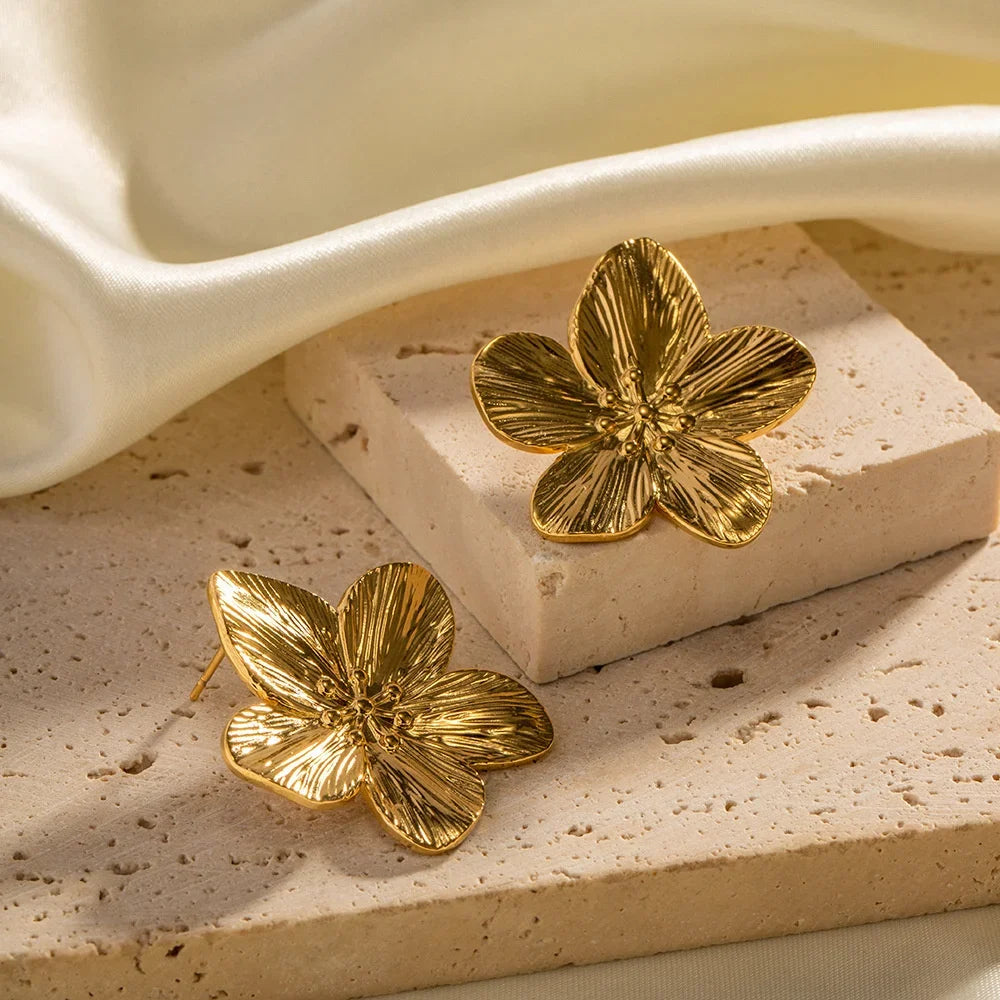 Flower Earrings - Women's Vintage Golden Stud Earrings-Allison Arch