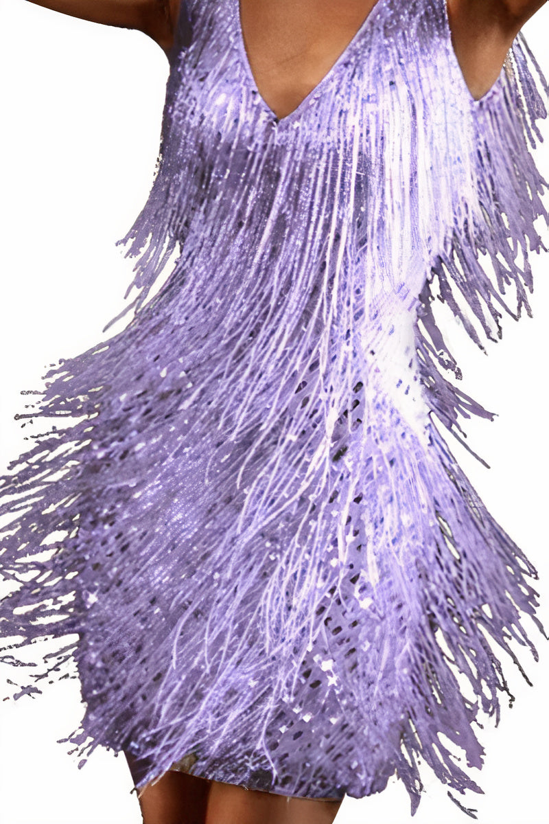 Glitter Dress - Women's Sleeveless Mini Sequin Tassel Dress-Allison Arch