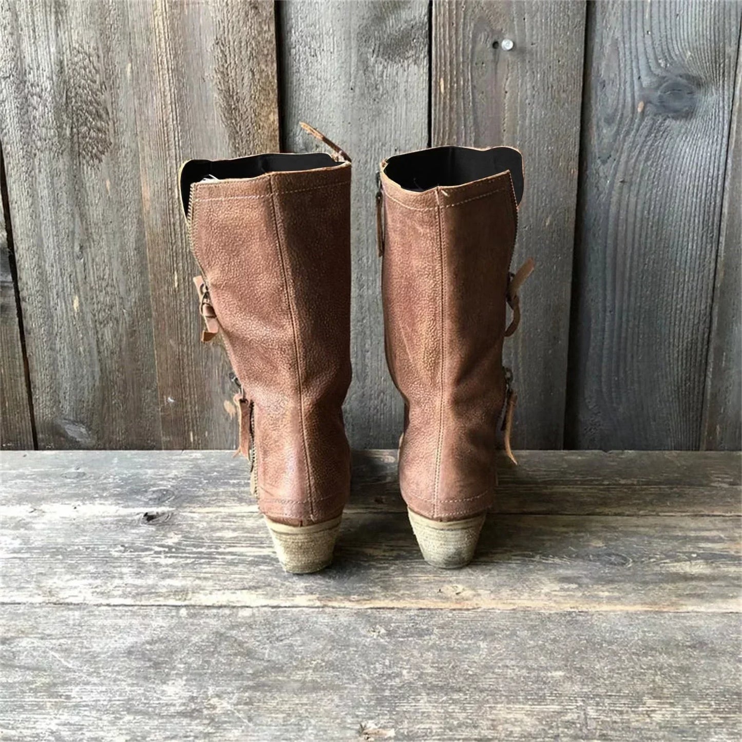 Heeled Boots - Women's Brown Zip-Up Mid Calf Leather Boots-Allison Arch
