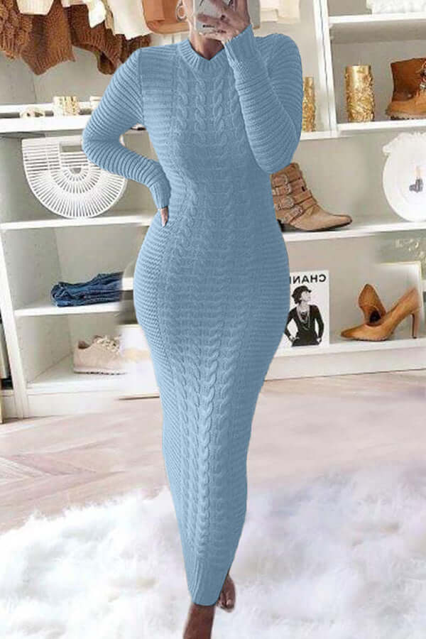 Knit Maxi Dress - Long Sleeve - Bodycon - Jumper Maxi Dress - Women's Knitwear-Allison Arch