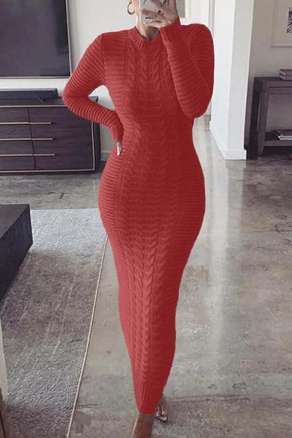 Knit Maxi Dress - Long Sleeve - Bodycon - Jumper Maxi Dress - Women's Knitwear-Allison Arch