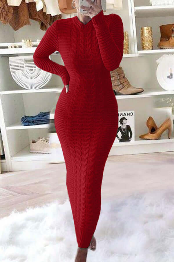 Knit Maxi Dress - Long Sleeve - Bodycon - Jumper Maxi Dress - Women's Knitwear-Allison Arch