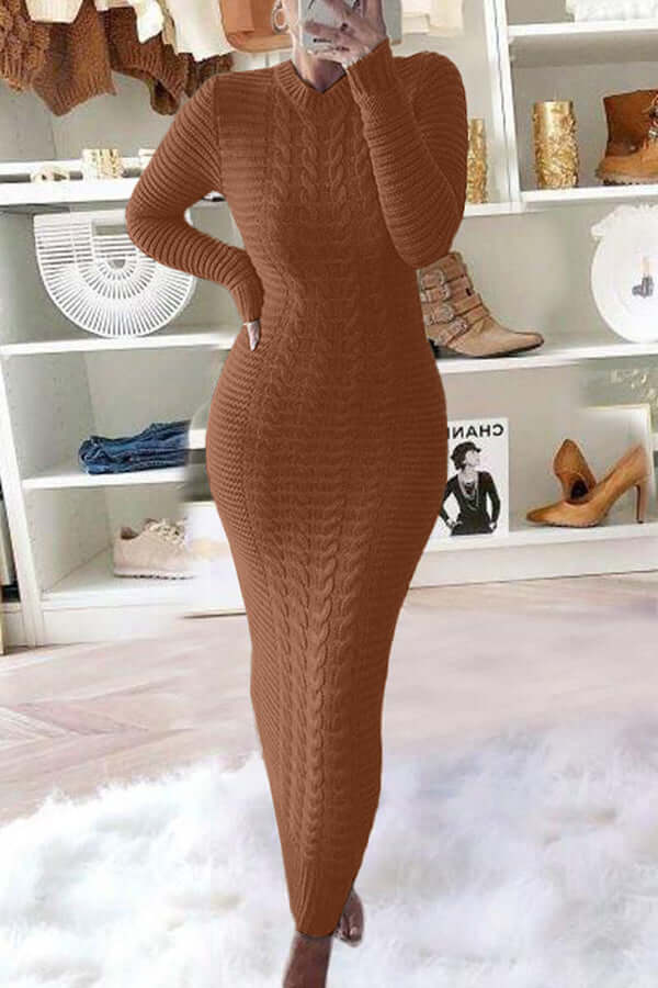 Knit Maxi Dress - Long Sleeve - Bodycon - Jumper Maxi Dress - Women's Knitwear-Allison Arch