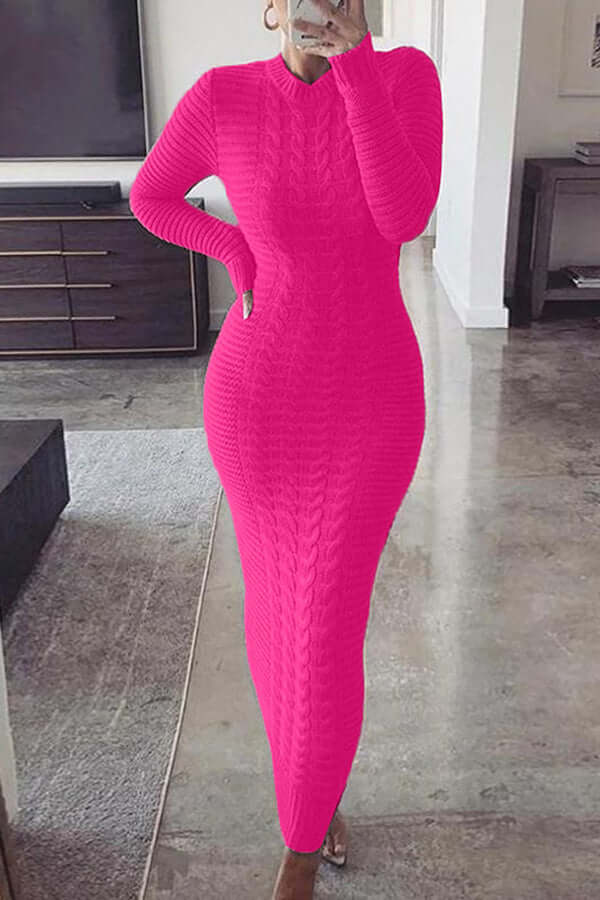 Knit Maxi Dress - Long Sleeve - Bodycon - Jumper Maxi Dress - Women's Knitwear-Allison Arch