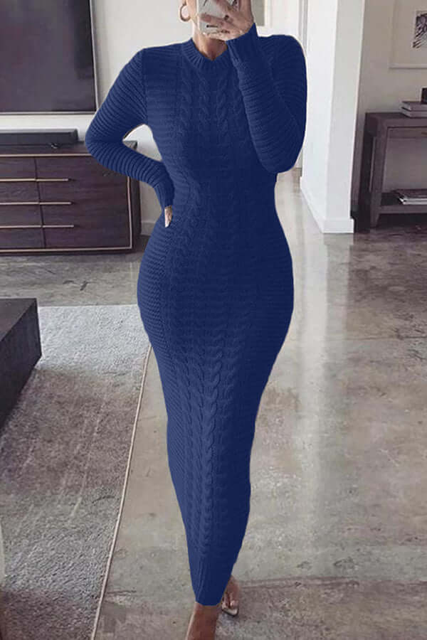 Knit Maxi Dress - Long Sleeve - Bodycon - Jumper Maxi Dress - Women's Knitwear-Allison Arch