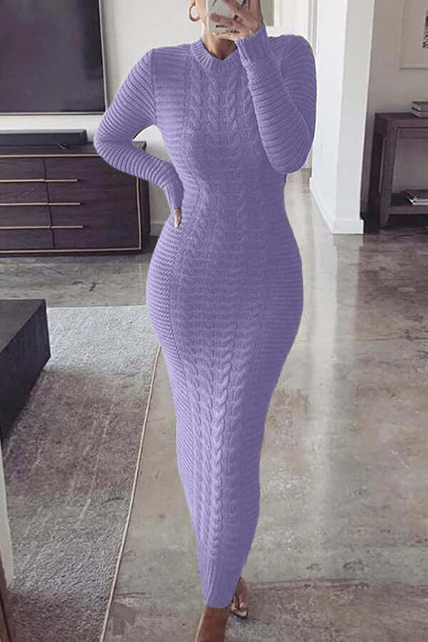 Knit Maxi Dress - Long Sleeve - Bodycon - Jumper Maxi Dress - Women's Knitwear-Allison Arch