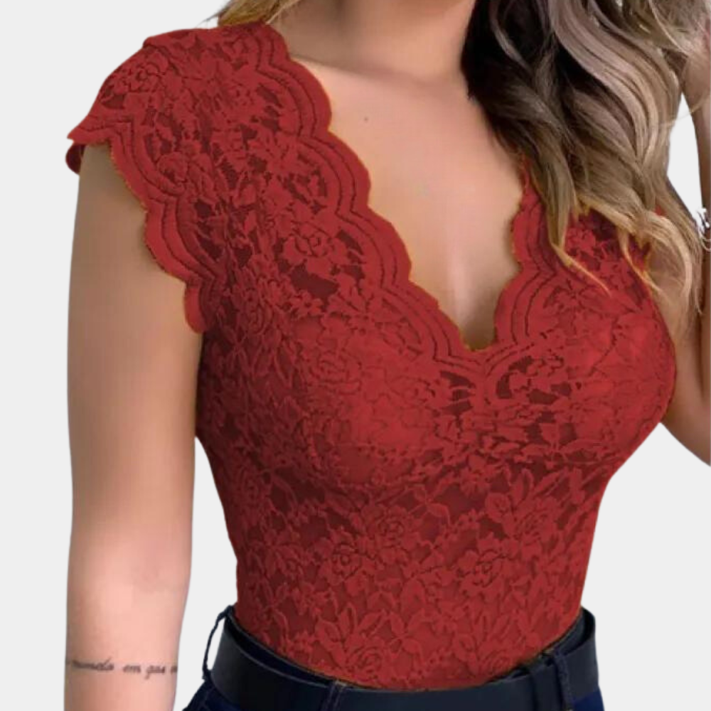 Lace Top | Slim Fit | V-Neck | Sleeveless Lace Top | Women's Clothing -Allison Arch