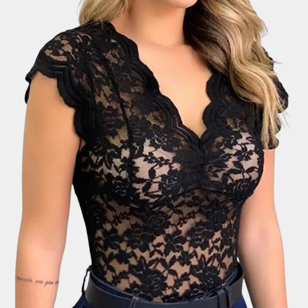 Lace Top | Slim Fit | V-Neck | Sleeveless Lace Top | Women's Clothing -Allison Arch