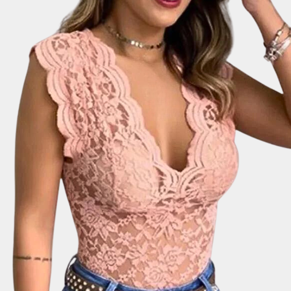 Lace Top | Slim Fit | V-Neck | Sleeveless Lace Top | Women's Clothing -Allison Arch