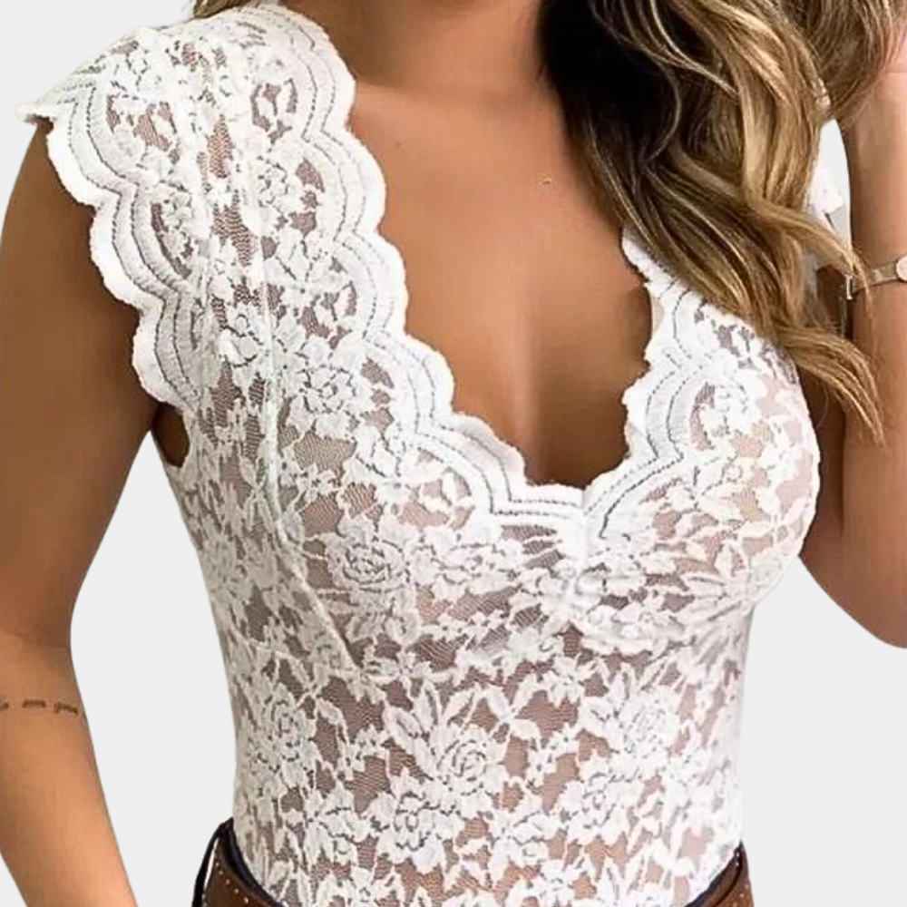 Lace Top | Slim Fit | V-Neck | Sleeveless Lace Top | Women's Clothing -Allison Arch
