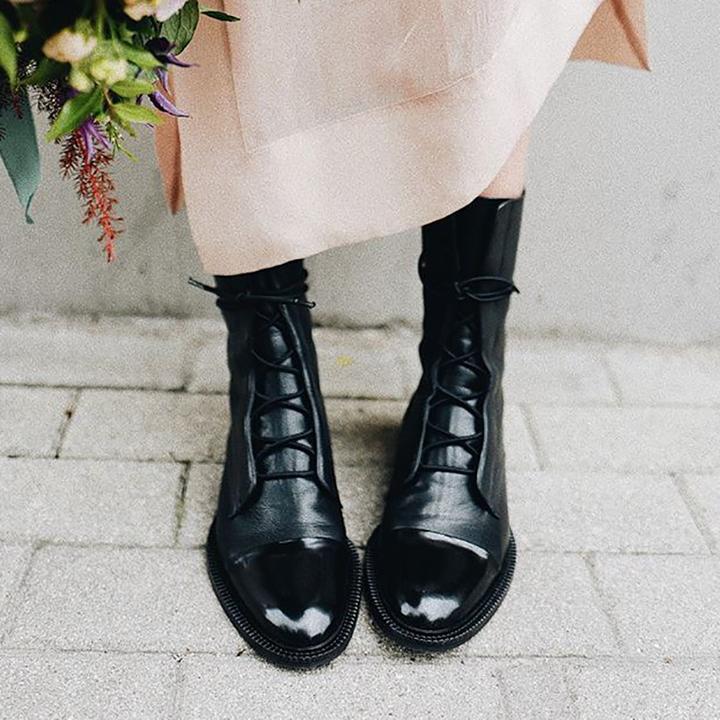 Leather Boots - Women's Vintage Mid Calf Lace Up Boots-Allison Arch