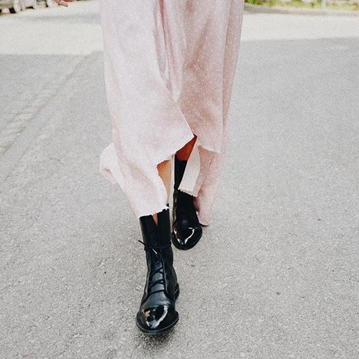 Leather Boots - Women's Vintage Mid Calf Lace Up Boots-Allison Arch