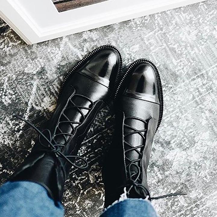 Leather Boots - Women's Vintage Mid Calf Lace Up Boots-Allison Arch