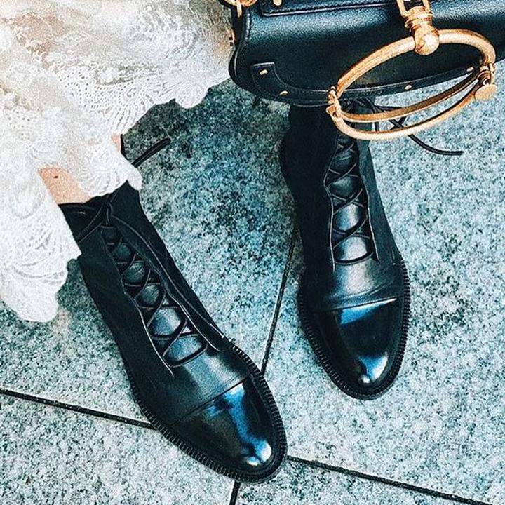 Leather Boots - Women's Vintage Mid Calf Lace Up Boots-Allison Arch