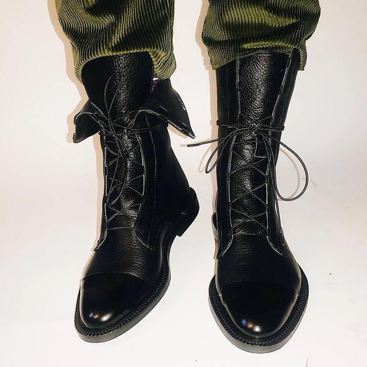 Leather Boots - Women's Vintage Mid Calf Lace Up Boots-Allison Arch