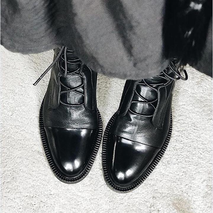 Leather Boots - Women's Vintage Mid Calf Lace Up Boots-Allison Arch