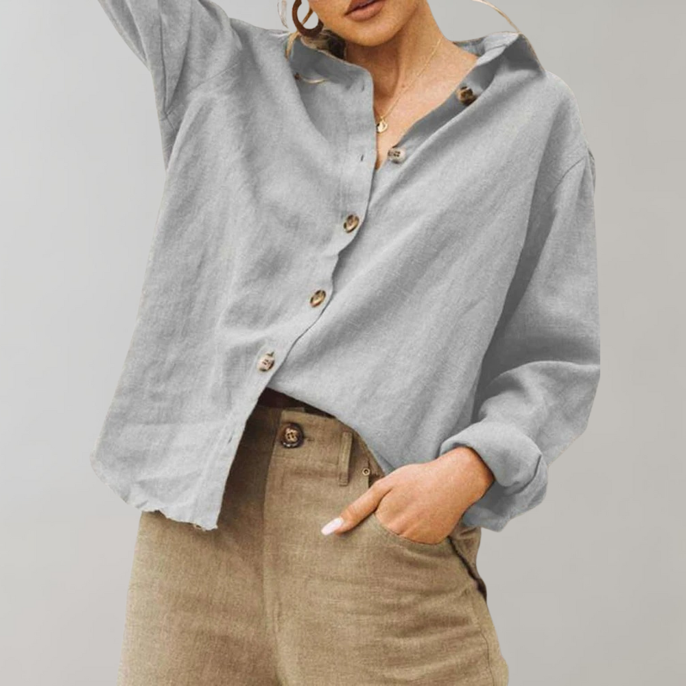 Linen Shirt - Casual - Loose Fit - Button-Up Shirt - Women's Blouses-Allison Arch