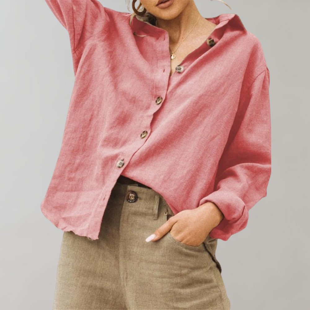 Linen Shirt - Casual - Loose Fit - Button-Up Shirt - Women's Blouses-Allison Arch
