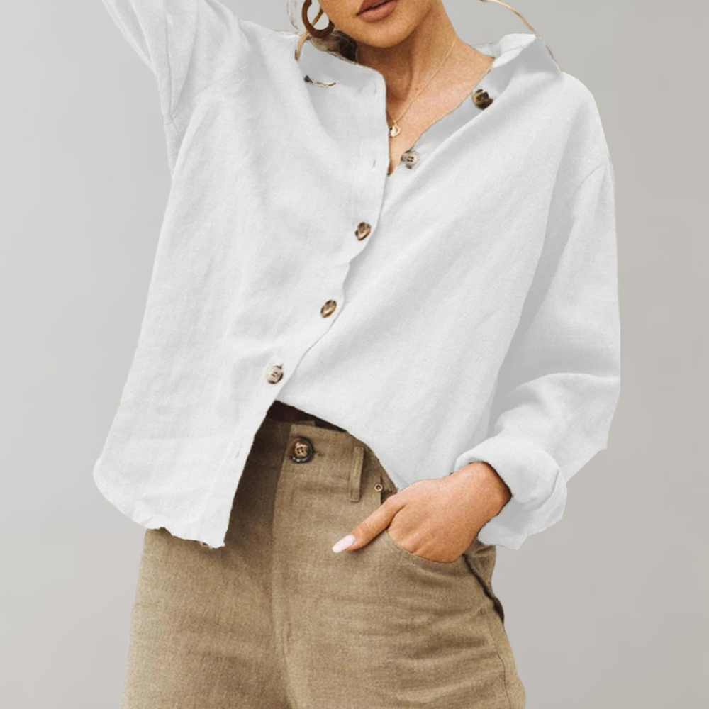 Linen Shirt - Casual - Loose Fit - Button-Up Shirt - Women's Blouses-Allison Arch