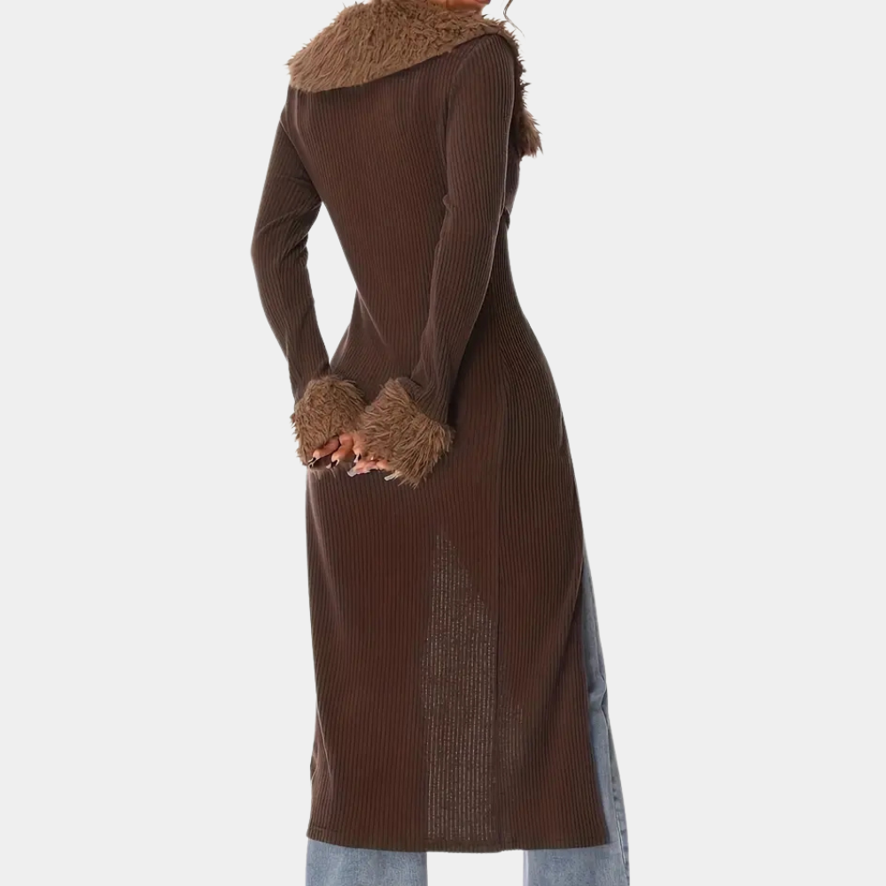 Long Cardigan | Rib Knit | Brown | Knitted Cardigan | Women's Cardigan-Allison Arch