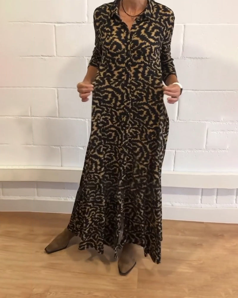 Maxi Dress - Collar - Button-Up - Long Sleeve Dress - Maxi Shirt Dress-Allison Arch