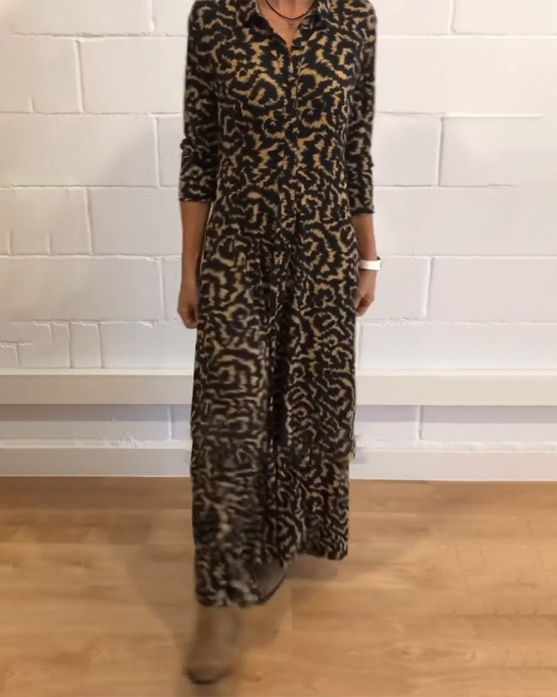 Maxi Dress - Collar - Button-Up - Long Sleeve Dress - Maxi Shirt Dress-Allison Arch