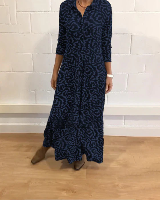 Maxi Dress - Collar - Button-Up - Long Sleeve Dress - Maxi Shirt Dress-Allison Arch