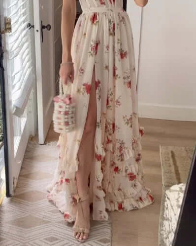 Maxi Sundress - Elegant - Slit - Floral Dress - Corset Dress-Allison Arch